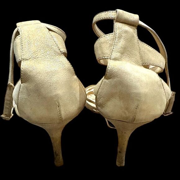 JIMMY CHOO Gold Strappy High Heel Sandals Open Toe Shoes Size 37.5 (6.5 US) - Picture 3 of 7